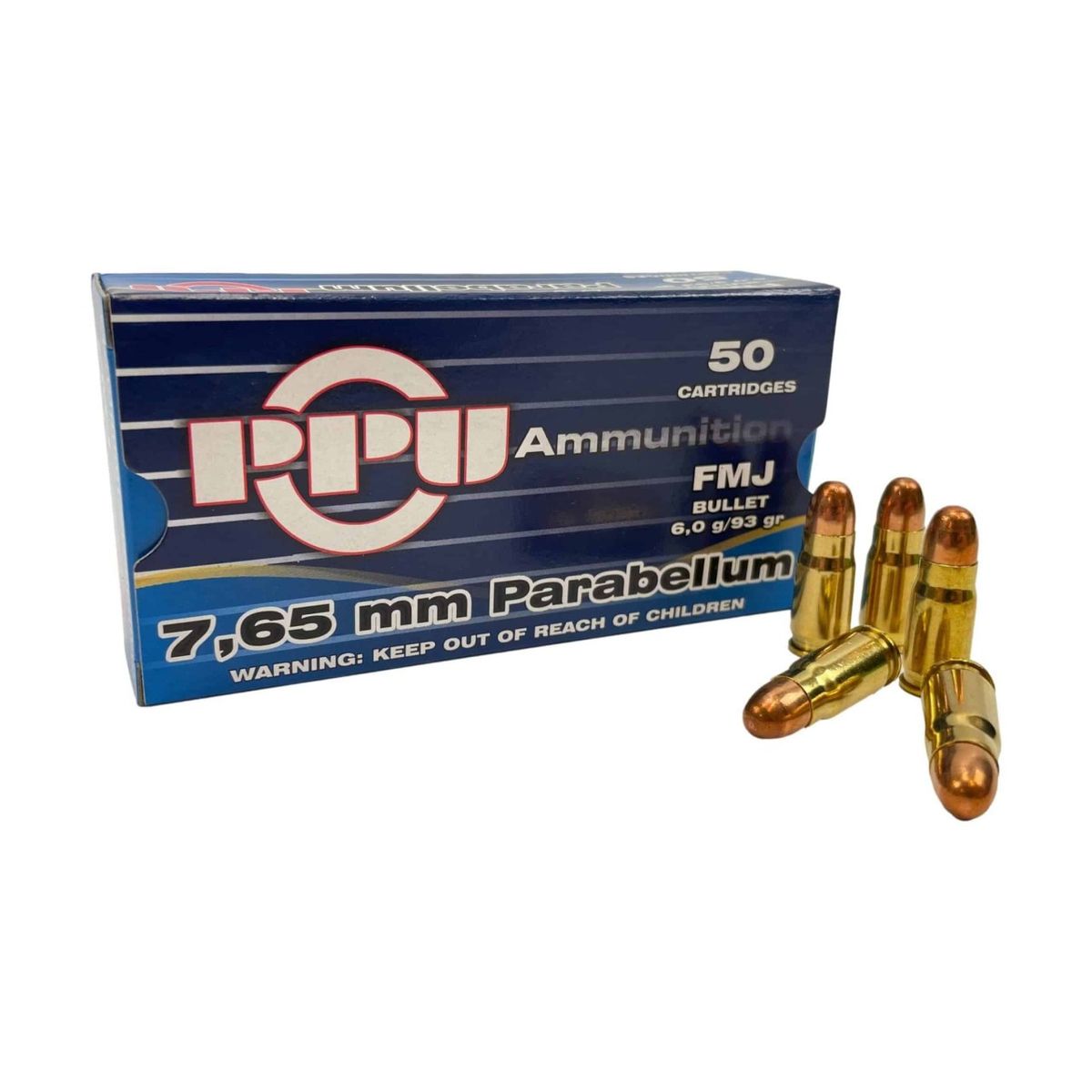 FMJ | 6g | 93grs | 7.65mm Para | - 50 Patronen